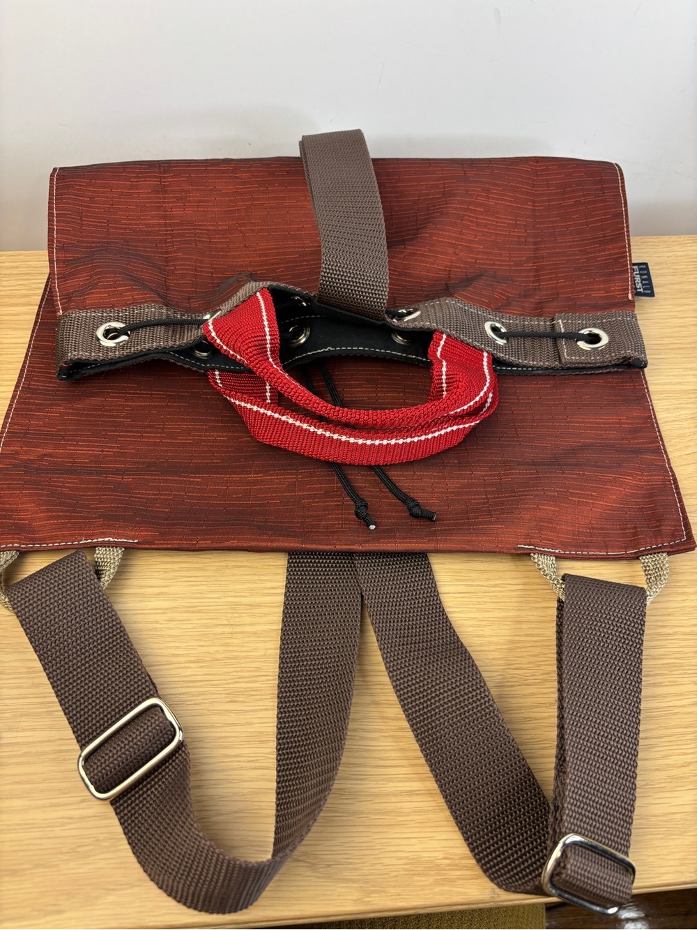 Australian Designer Ronald Fürst Dark Red Backpack Brown Accents NWOT